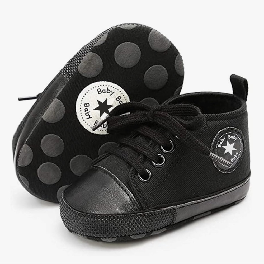 Canvas baby shoes black converse style sz1  0-6 mo new high top basketball